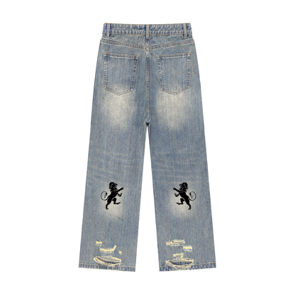 Vintage Wash Distressed Denim Jeans