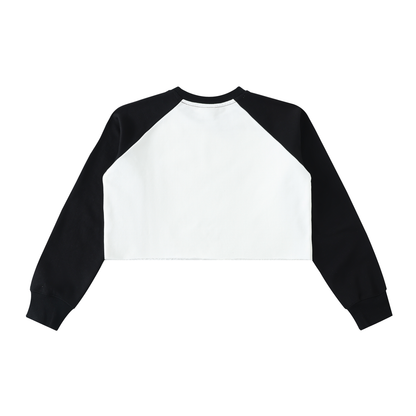 Raw-Hem Color-Block Raglan Crop Sweatshirt