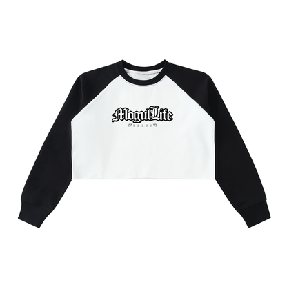 Raw-Hem Color-Block Raglan Crop Sweatshirt