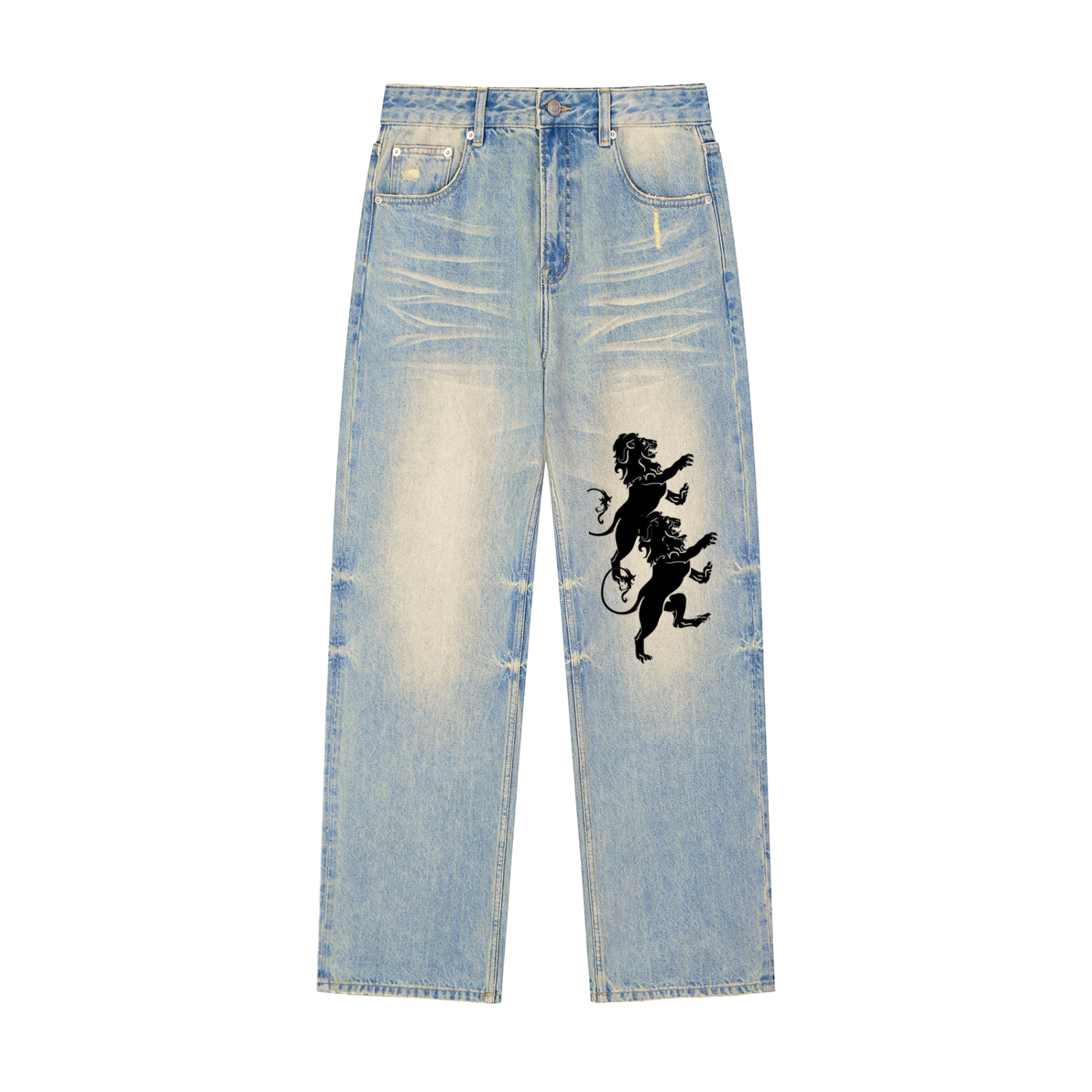 Sun Fade Raw Hem Denim Jeans