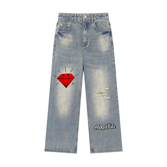 Vintage Wash Distressed Denim Jeans