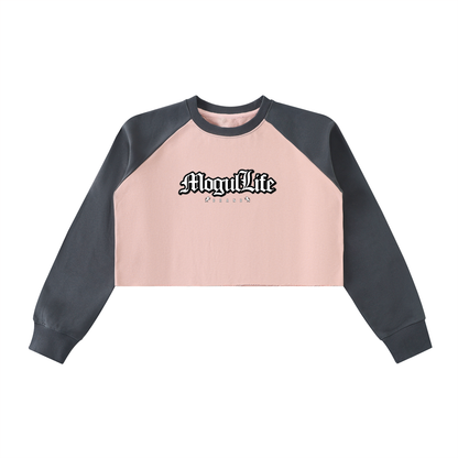 Raw-Hem Color-Block Raglan Crop Sweatshirt