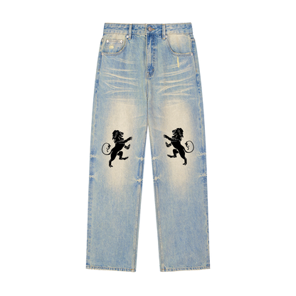 Sun Fade Raw Hem Denim Jeans
